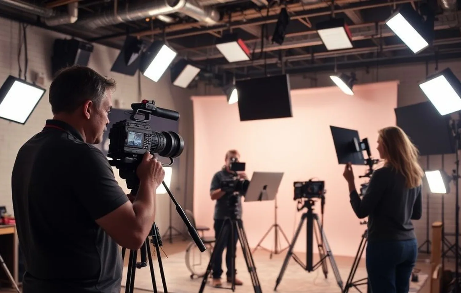 video production set behind scenes stock